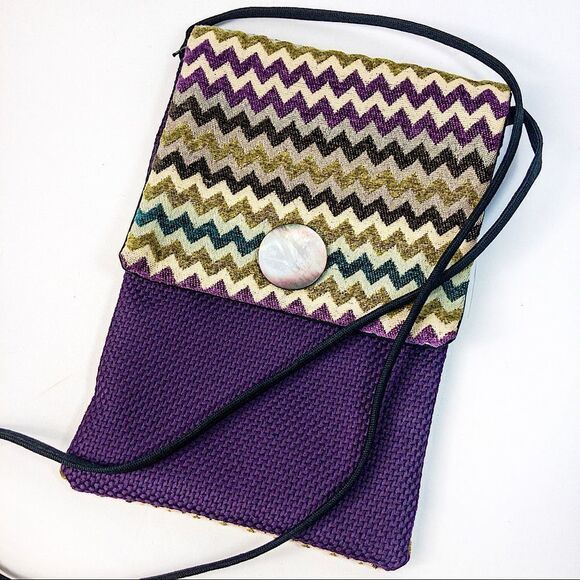 Handmade Chevron Fabric Pouch Crossbody Bag - Picture 1 of 8